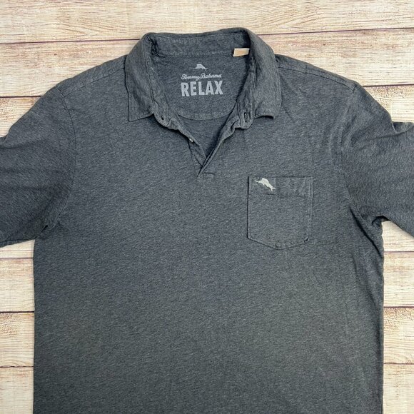 Tommy Bahama Relax Polo Shirt Gray Pima Cotton Pocket Short Sleeve Mens Large - Picture 9 of 10